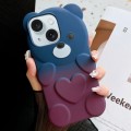 For iPhone 14 Bear Shape Oil-sprayed Gradient TPU Phone Case(Blue Purple)