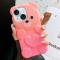 For iPhone 14 Bear Shape Oil-sprayed Gradient TPU Phone Case(Pink Rose Red)