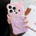 For iPhone 14 Pro Bear Shape Oil-sprayed Gradient TPU Phone Case(Pink Purple)