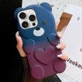 For iPhone 14 Pro Bear Shape Oil-sprayed Gradient TPU Phone Case(Blue Purple)