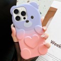 For iPhone 13 Pro Bear Shape Oil-sprayed Gradient TPU Phone Case(Purple Pink)