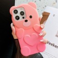 For iPhone 12 Pro Max Bear Shape Oil-sprayed Gradient TPU Phone Case(Pink Rose Red)