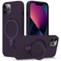 For iPhone 12 Pro MagSafe Magnetic Liquid Silicone Phone Case with Ring Holder(Purple)