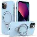 For iPhone 12 Pro MagSafe Magnetic Liquid Silicone Phone Case with Ring Holder(Sky Blue)