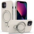 For iPhone 12 MagSafe Magnetic Liquid Silicone Phone Case with Ring Holder(Antique White)