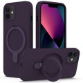 For iPhone 12 MagSafe Magnetic Liquid Silicone Phone Case with Ring Holder(Purple)