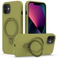 For iPhone 12 MagSafe Magnetic Liquid Silicone Phone Case with Ring Holder(Willow Green)