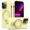 For iPhone 13 Pro Max MagSafe Magnetic Liquid Silicone Phone Case with Ring Holder(Yellow)
