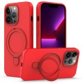 For iPhone 13 Pro MagSafe Magnetic Liquid Silicone Phone Case with Ring Holder(Red)