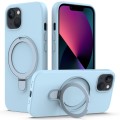 For iPhone 13 MagSafe Magnetic Liquid Silicone Phone Case with Ring Holder(Sky Blue)