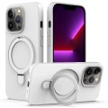 For iPhone 14 Pro Max MagSafe Magnetic Liquid Silicone Phone Case with Ring Holder(White)