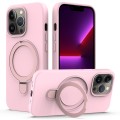 For iPhone 14 Pro MagSafe Magnetic Liquid Silicone Phone Case with Ring Holder(Grey Pink)