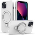 For iPhone 14 Plus MagSafe Magnetic Liquid Silicone Phone Case with Ring Holder(White)
