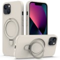 For iPhone 14 Plus MagSafe Magnetic Liquid Silicone Phone Case with Ring Holder(Antique White)