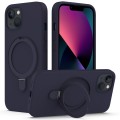 For iPhone 14 Plus MagSafe Magnetic Liquid Silicone Phone Case with Ring Holder(Midnight Blue)