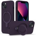 For iPhone 14 MagSafe Magnetic Liquid Silicone Phone Case with Ring Holder(Purple)