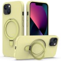For iPhone 14 MagSafe Magnetic Liquid Silicone Phone Case with Ring Holder(Yellow)