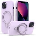 For iPhone 14 MagSafe Magnetic Liquid Silicone Phone Case with Ring Holder(Lilac Purple)