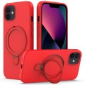 For iPhone 11 MagSafe Magnetic Liquid Silicone Phone Case with Ring Holder(Red)