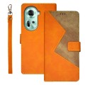 For OPPO Reno11 5G Global idewei Two-color Splicing Leather Phone Case(Orange)