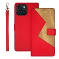 For iPhone 15 Pro idewei Two-color Splicing Leather Phone Case(Red)