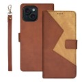 For iPhone 15 Pro idewei Two-color Splicing Leather Phone Case(Brown)
