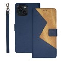 For iPhone 15 idewei Two-color Splicing Leather Phone Case(Blue)