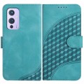 For OnePlus 9 YX0060 Elephant Head Embossed Phone Leather Case with Lanyard(Light Blue)