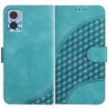 For Motorola Moto E22 YX0060 Elephant Head Embossed Phone Leather Case with Lanyard(Light Blue)