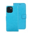 For iPhone 15 Plus idewei Crazy Horse Texture Leather Phone Case with Holder(Sky Blue)
