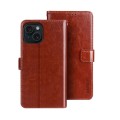 For iPhone 15 idewei Crazy Horse Texture Leather Phone Case with Holder(Brown)
