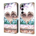 For Samsung Galaxy S24+ 5G Crystal 3D Shockproof Protective Leather Phone Case(Pink Diamond Heart)