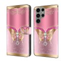 For Samsung Galaxy S24 Ultra 5G Crystal 3D Shockproof Protective Leather Phone Case(Pink Bottom Butt