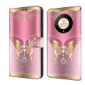 For Honor Magic6 Lite Crystal 3D Shockproof Protective Leather Phone Case(Pink Bottom Butterfly)