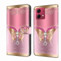 For Motorola Moto G84 Crystal 3D Shockproof Protective Leather Phone Case(Pink Bottom Butterfly)