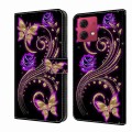 For Motorola Moto G84 Crystal 3D Shockproof Protective Leather Phone Case(Purple Flower Butterfly)
