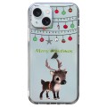 For iPhone 15 Christmas Colored Drawing Pattern High Transparent Soft TPU Phone Case(Elk)