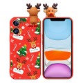 For iPhone 11 Colored Drawing Deer Relief Doll Soft TPU Phone Case(Christmas Tree and Deer)