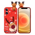 For iPhone 12 Colored Drawing Deer Relief Doll Soft TPU Phone Case(Cute Elk)