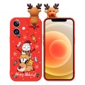 For iPhone 12 Colored Drawing Deer Relief Doll Soft TPU Phone Case(Snowman and Deer)