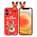 For iPhone 12 Colored Drawing Deer Relief Doll Soft TPU Phone Case(Christmas Elk)