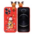 For iPhone 12 Pro Max Colored Drawing Deer Relief Doll Soft TPU Phone Case(Snowman and Deer)