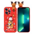 For iPhone 13 Pro Colored Drawing Deer Relief Doll Soft TPU Phone Case(Snowman and Deer)