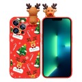 For iPhone 13 Pro Max Colored Drawing Deer Relief Doll Soft TPU Phone Case(Christmas Tree and Deer)