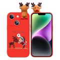 For iPhone 14 Colored Drawing Deer Relief Doll Soft TPU Phone Case(Child and Deer)