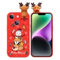 For iPhone 14 Plus Colored Drawing Deer Relief Doll Soft TPU Phone Case(Snowman and Deer)