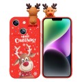For iPhone 14 Plus Colored Drawing Deer Relief Doll Soft TPU Phone Case(Christmas Elk)