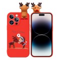 For iPhone 14 Pro Colored Drawing Deer Relief Doll Soft TPU Phone Case(Child and Deer)