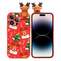 For iPhone 14 Pro Colored Drawing Deer Relief Doll Soft TPU Phone Case(Christmas Tree and Deer)
