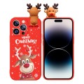 For iPhone 14 Pro Colored Drawing Deer Relief Doll Soft TPU Phone Case(Christmas Elk)